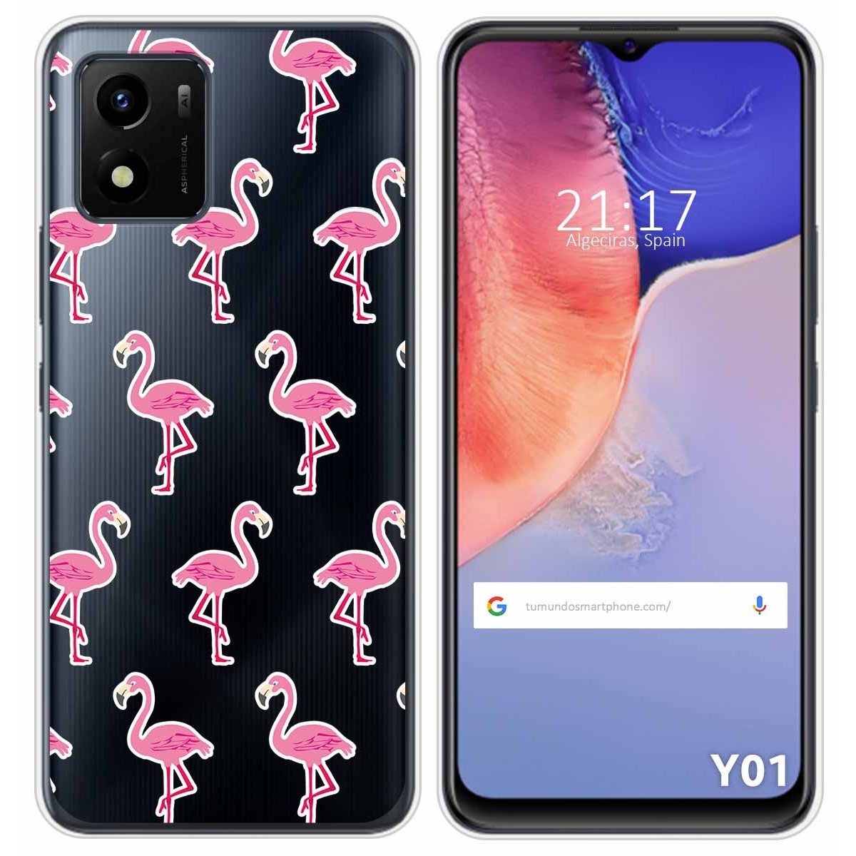 Funda Silicona Transparente para Vivo Y01 diseño Flamenco Dibujos