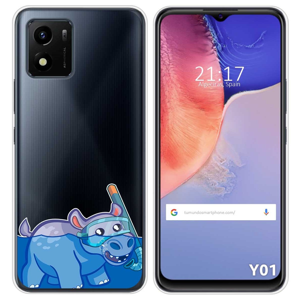 Funda Silicona Transparente para Vivo Y01 diseño Hipo Dibujos
