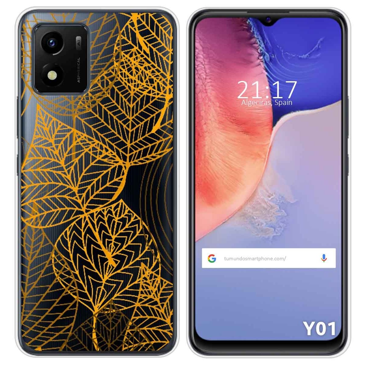 Funda Silicona Transparente para Vivo Y01 diseño Hojas Dibujos