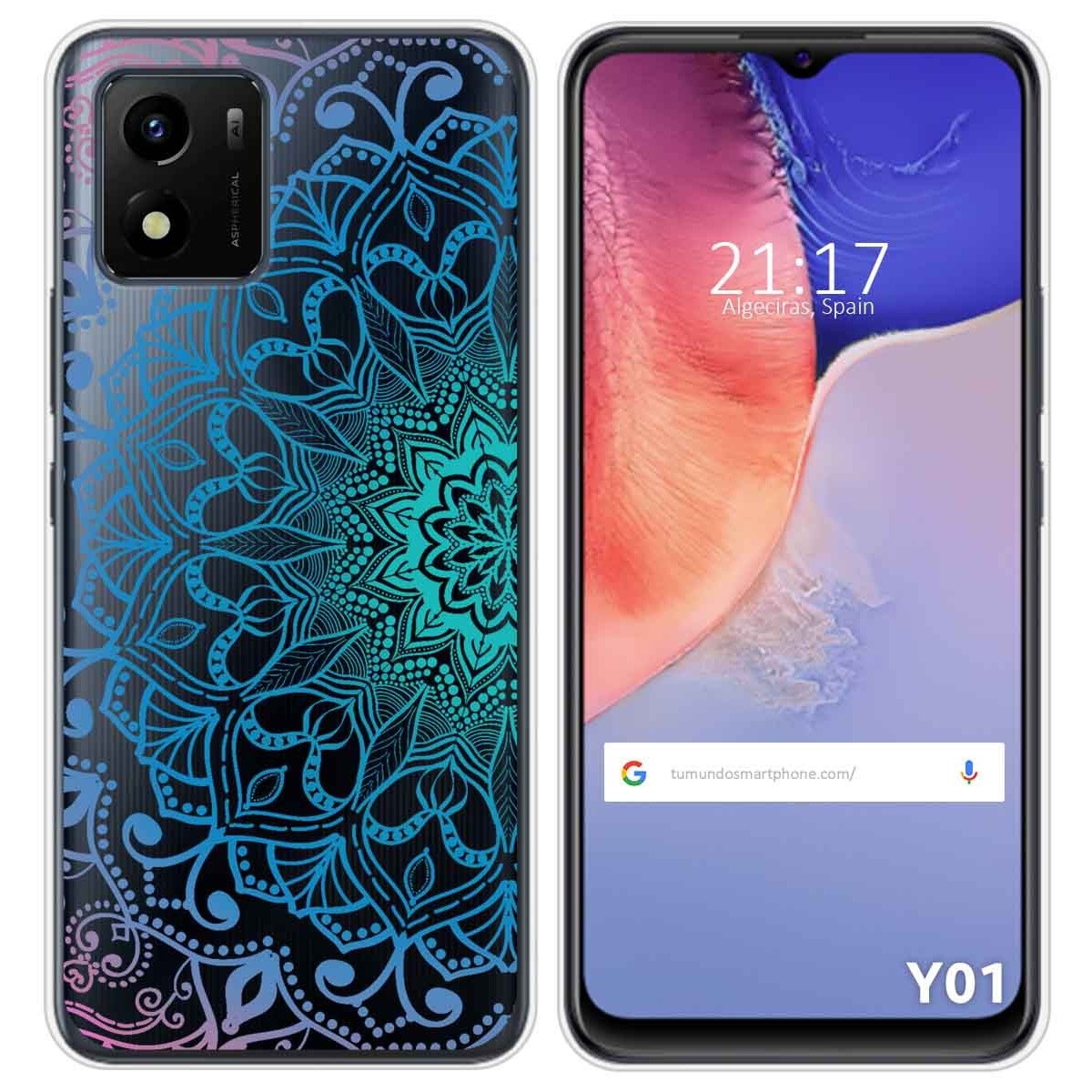 Funda Silicona Transparente para Vivo Y01 diseño Mandala Dibujos