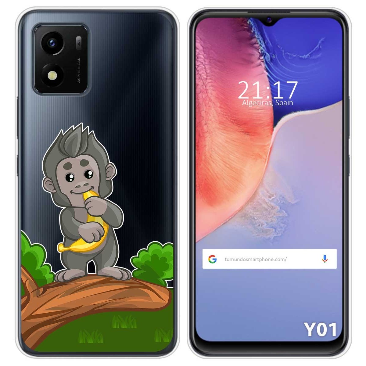 Funda Silicona Transparente para Vivo Y01 diseño Mono Dibujos