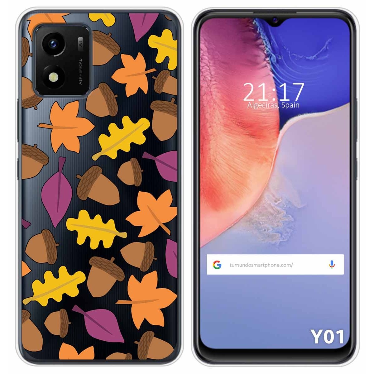Funda Silicona Transparente para Vivo Y01 diseño Otoño Dibujos