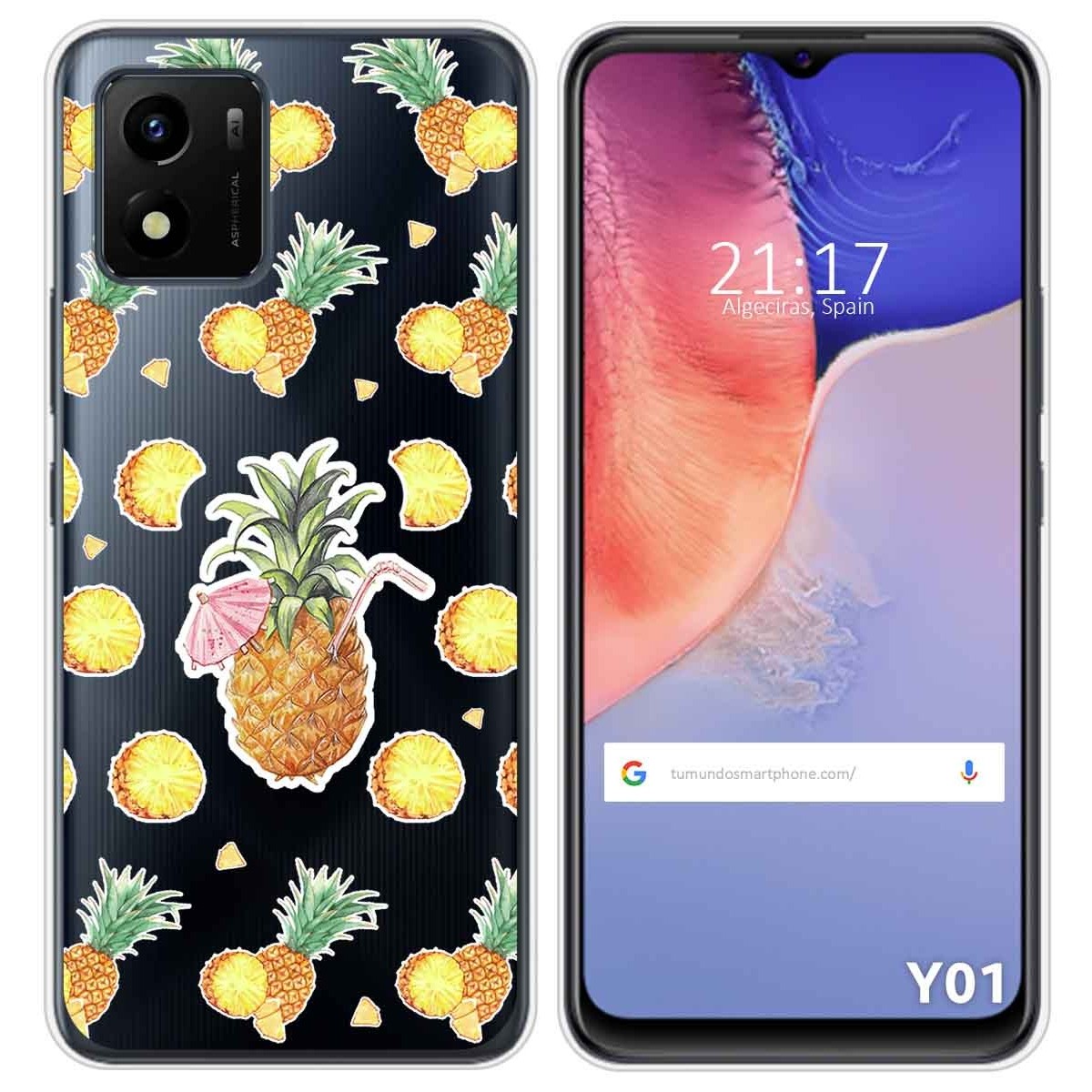 Funda Silicona Transparente para Vivo Y01 diseño Piña Dibujos