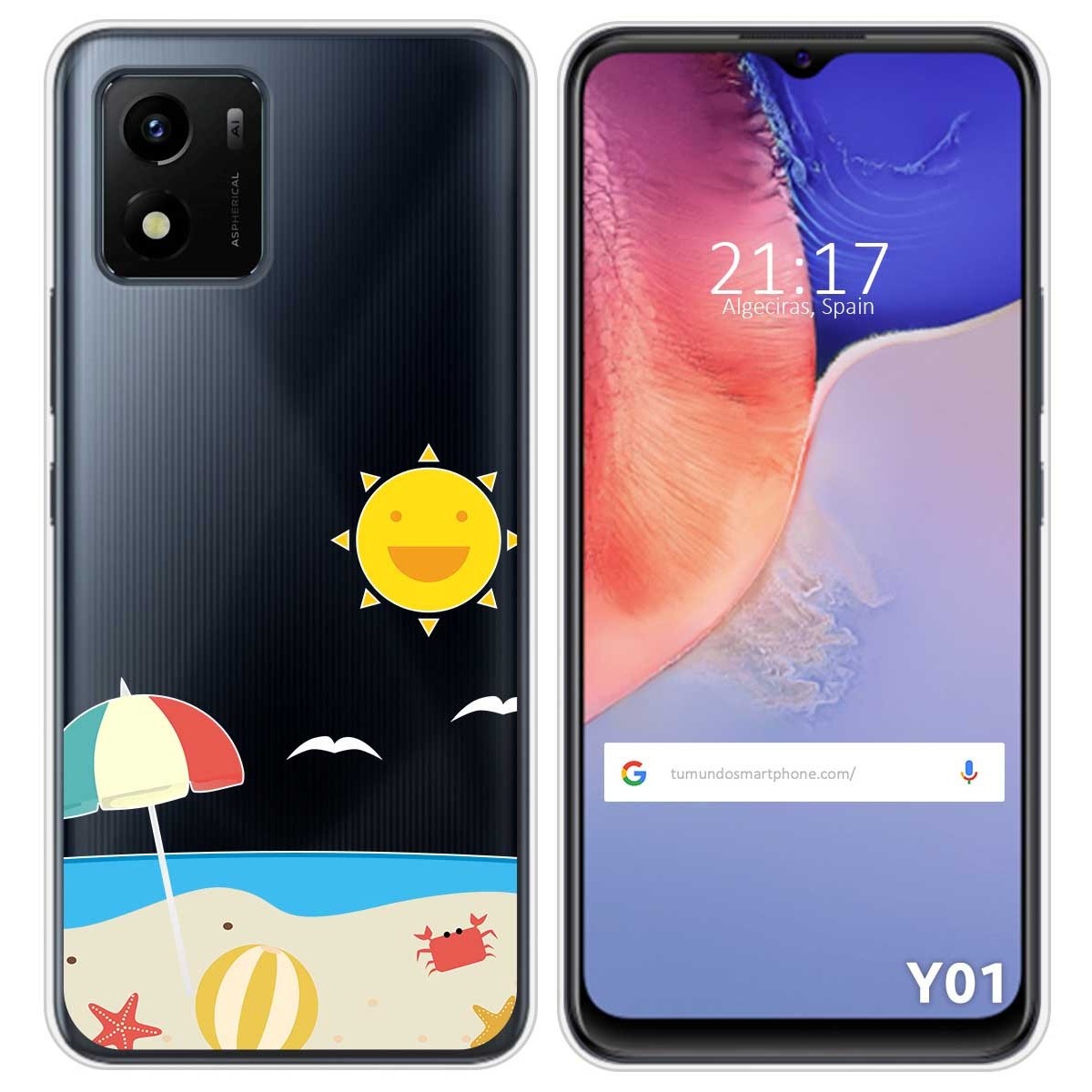 Funda Silicona Transparente para Vivo Y01 diseño Playa Dibujos