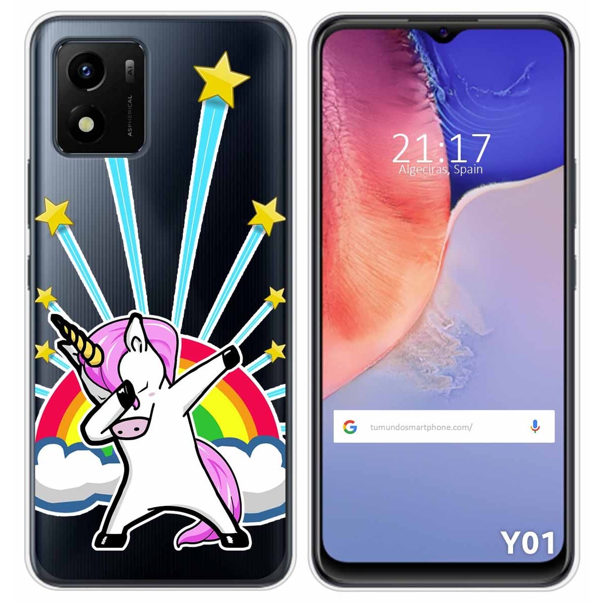 Funda Silicona Transparente para Vivo Y01 diseño Unicornio Dibujos