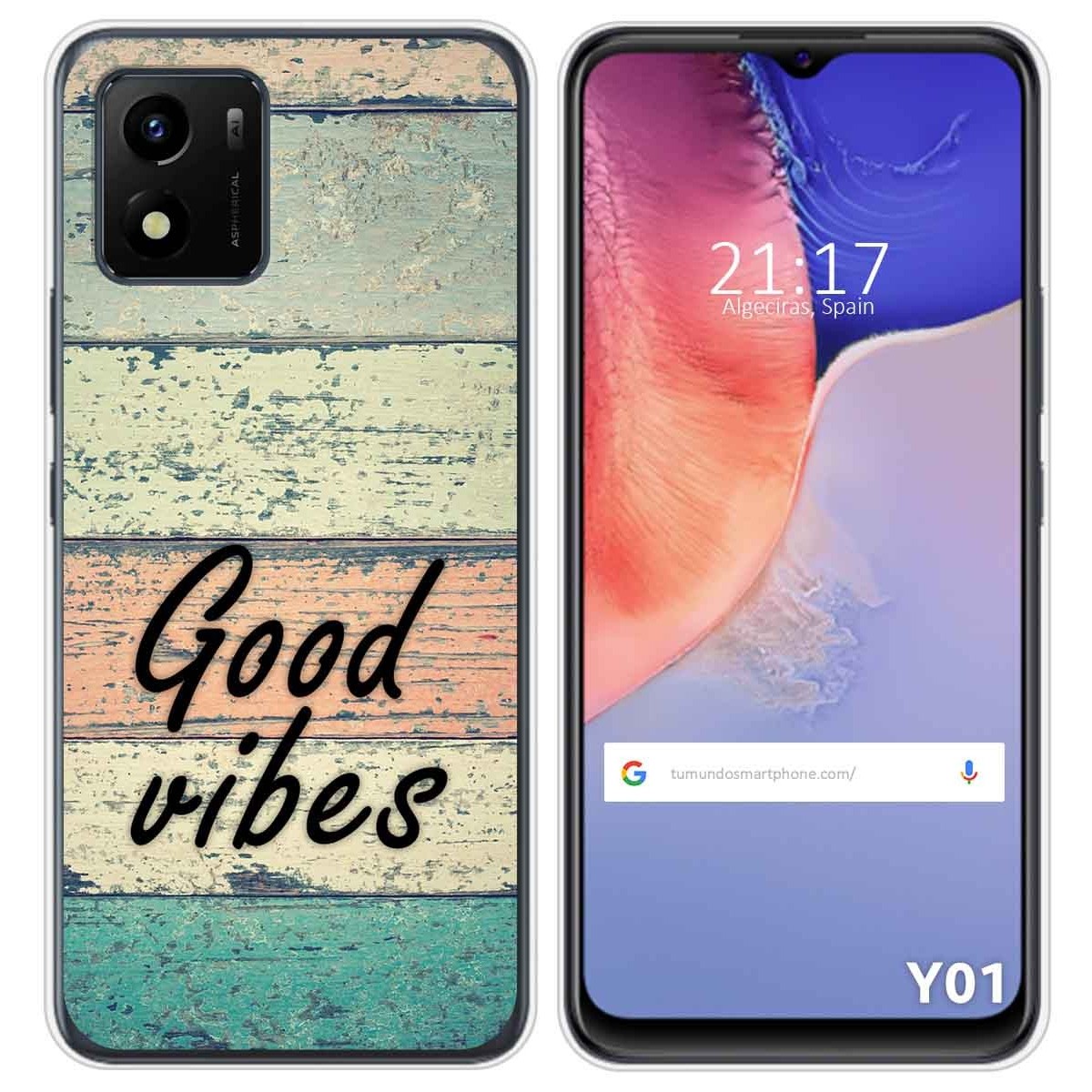 Funda Silicona para Vivo Y01 diseño Madera 01 Dibujos