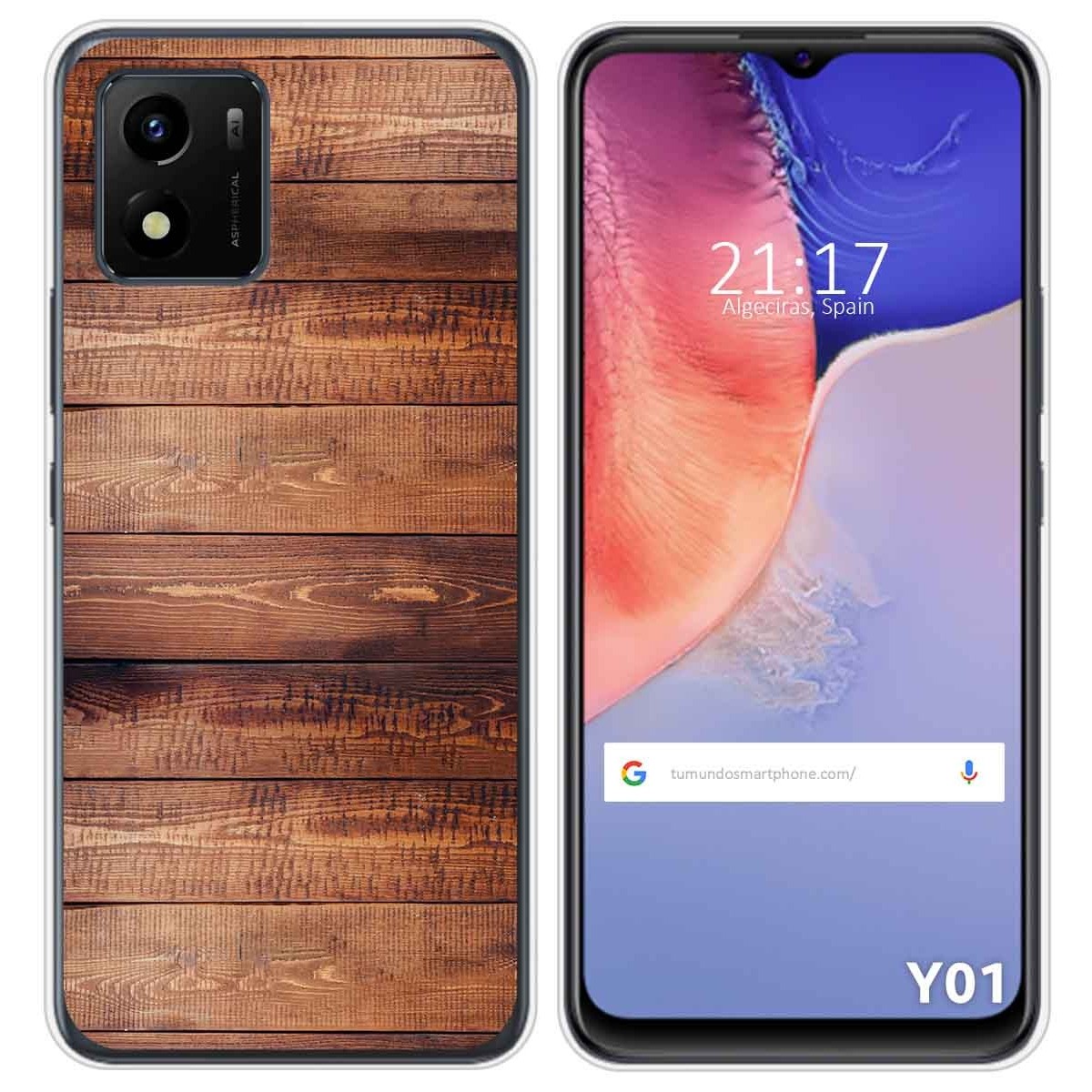 Funda Silicona para Vivo Y01 diseño Madera 02 Dibujos