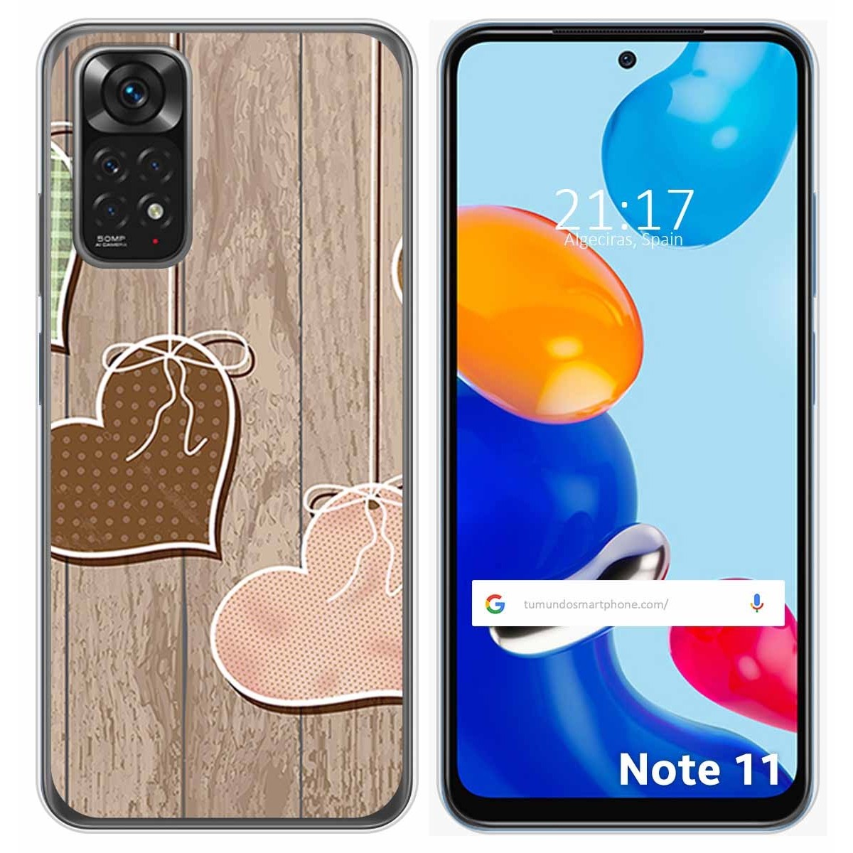 Funda Silicona para Xiaomi Redmi Note 11 / 11s diseño Corazones Madera Dibujos