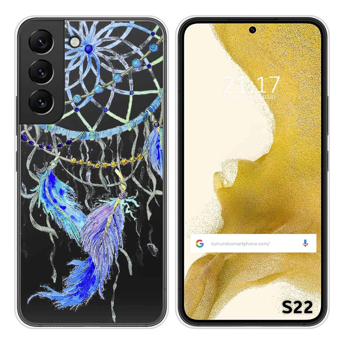 Funda Silicona Transparente para Samsung Galaxy S22 5G diseño Plumas Dibujos