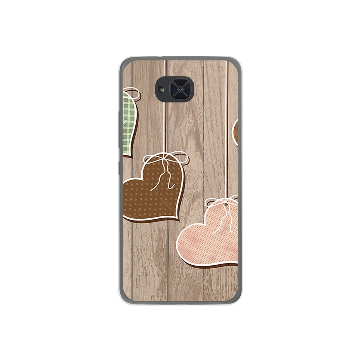 Funda Gel Tpu para Bq Aquaris U2 / U2 Lite Diseño Corazones Madera Dibujos