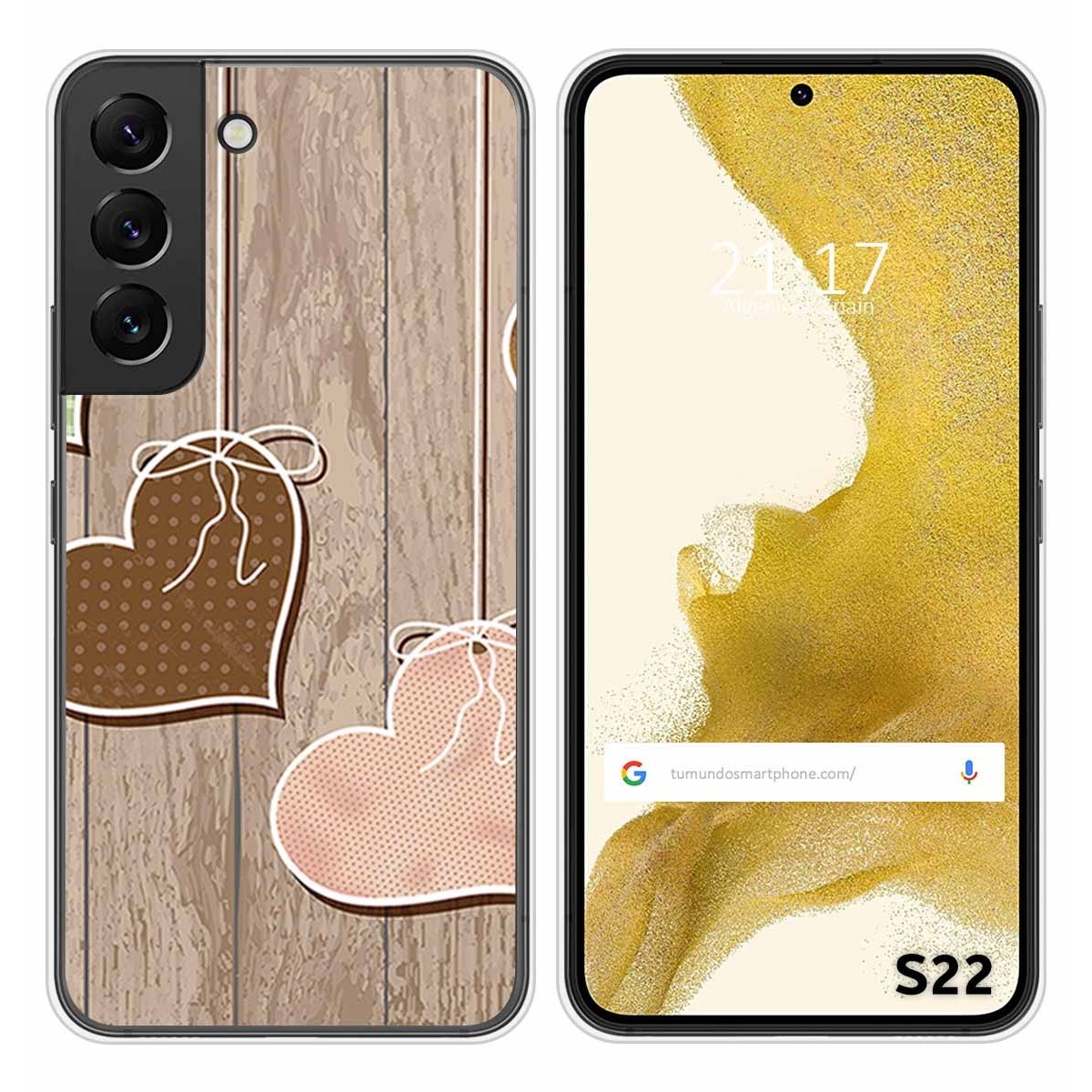 Funda Silicona para Samsung Galaxy S22 5G diseño Corazones Madera Dibujos