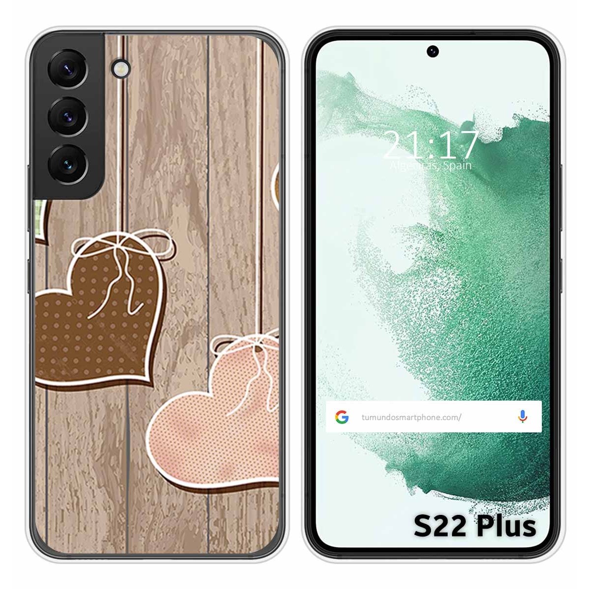 Funda Silicona para Samsung Galaxy S22 Plus 5G diseño Corazones Madera Dibujos