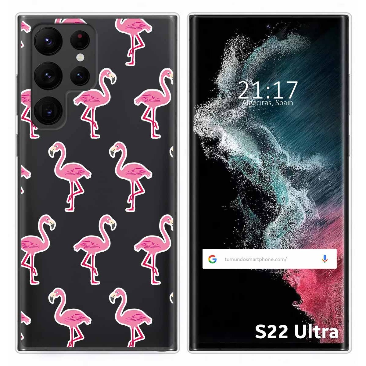 Funda Silicona Transparente para Samsung Galaxy S22 Ultra 5G diseño Flamenco Dibujos