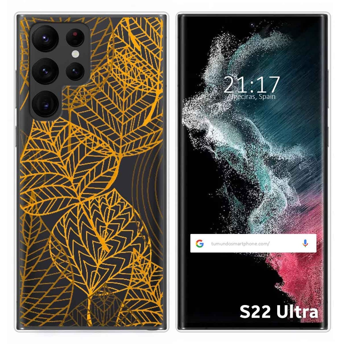 Funda Silicona Transparente para Samsung Galaxy S22 Ultra 5G diseño Hojas Dibujos