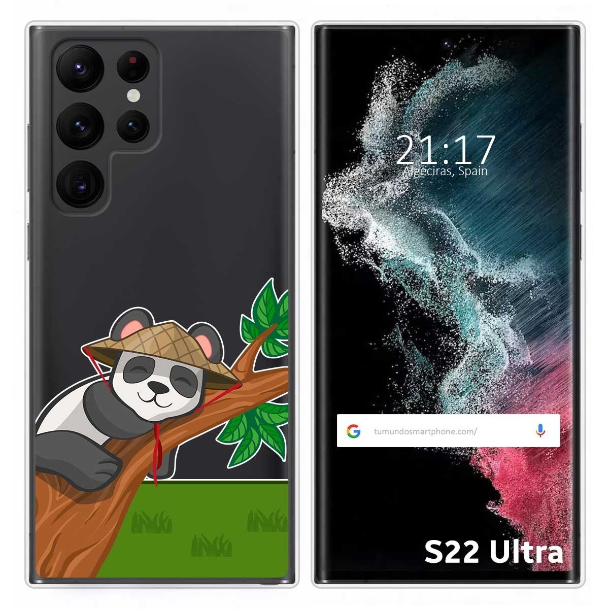 Funda Silicona Transparente para Samsung Galaxy S22 Ultra 5G diseño Panda Dibujos