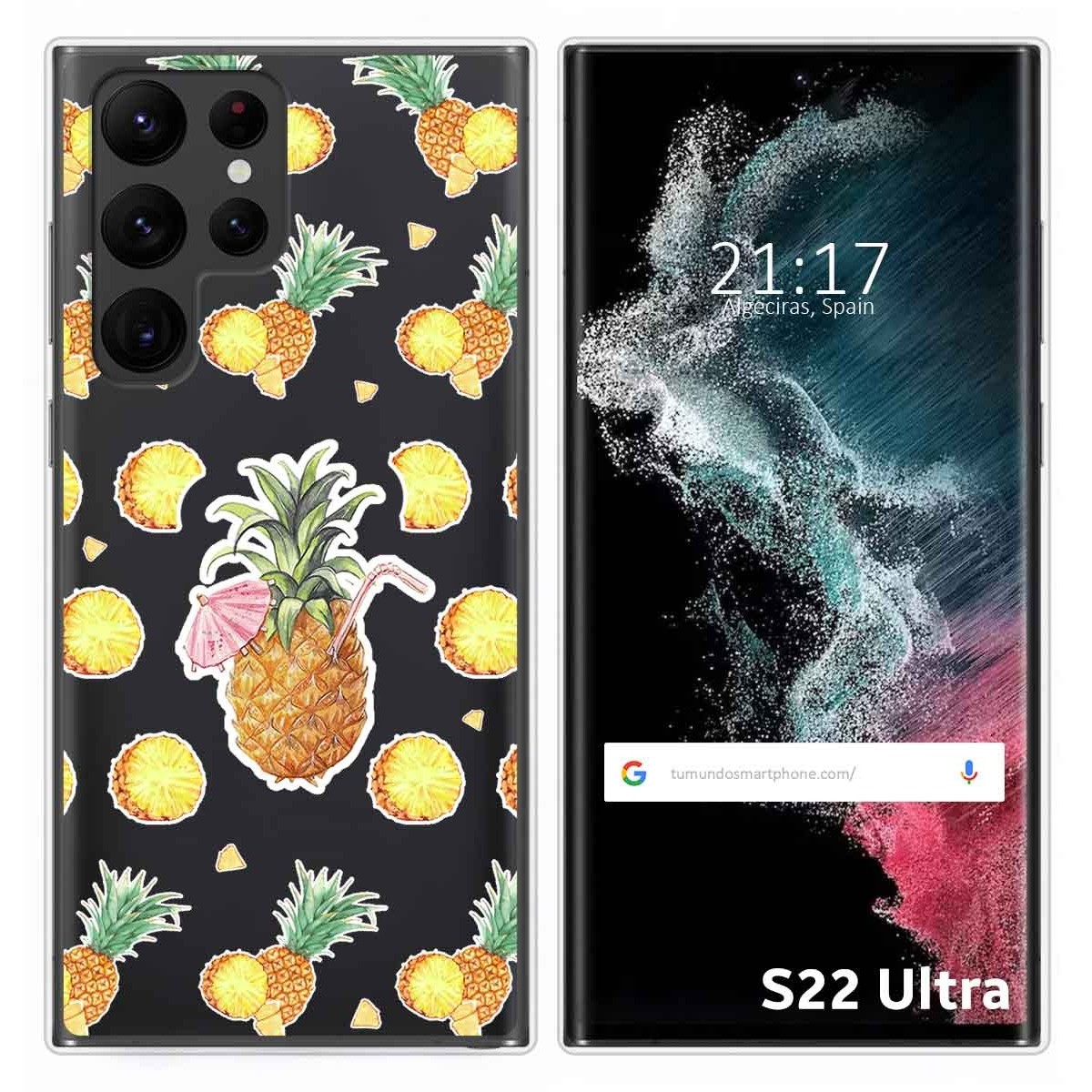Funda Silicona Transparente para Samsung Galaxy S22 Ultra 5G diseño Piña Dibujos