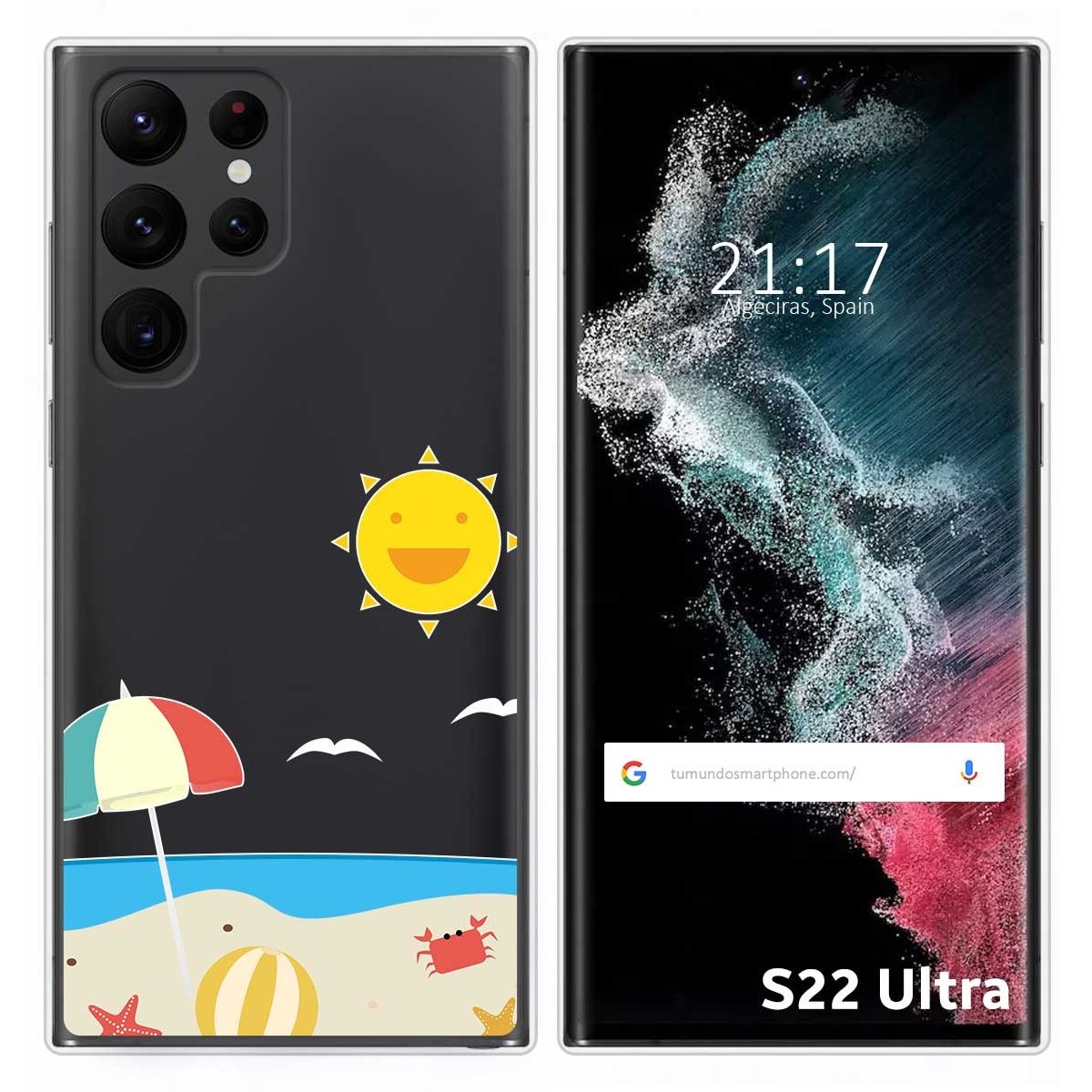 Funda Silicona Transparente para Samsung Galaxy S22 Ultra 5G diseño Playa Dibujos