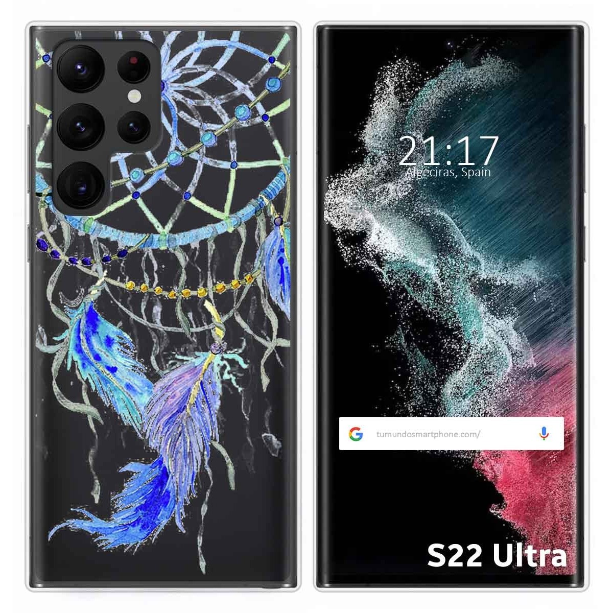 Funda Silicona Transparente para Samsung Galaxy S22 Ultra 5G diseño Plumas Dibujos