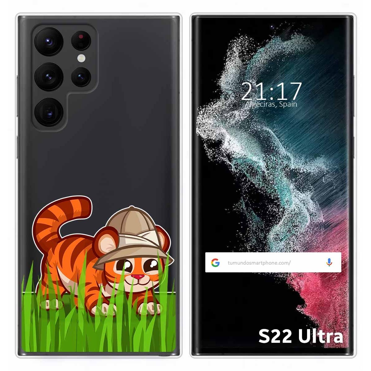 Funda Silicona Transparente para Samsung Galaxy S22 Ultra 5G diseño Tigre Dibujos