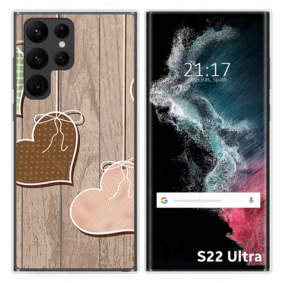Funda Silicona para Samsung Galaxy S22 Ultra 5G diseño Corazones Madera Dibujos