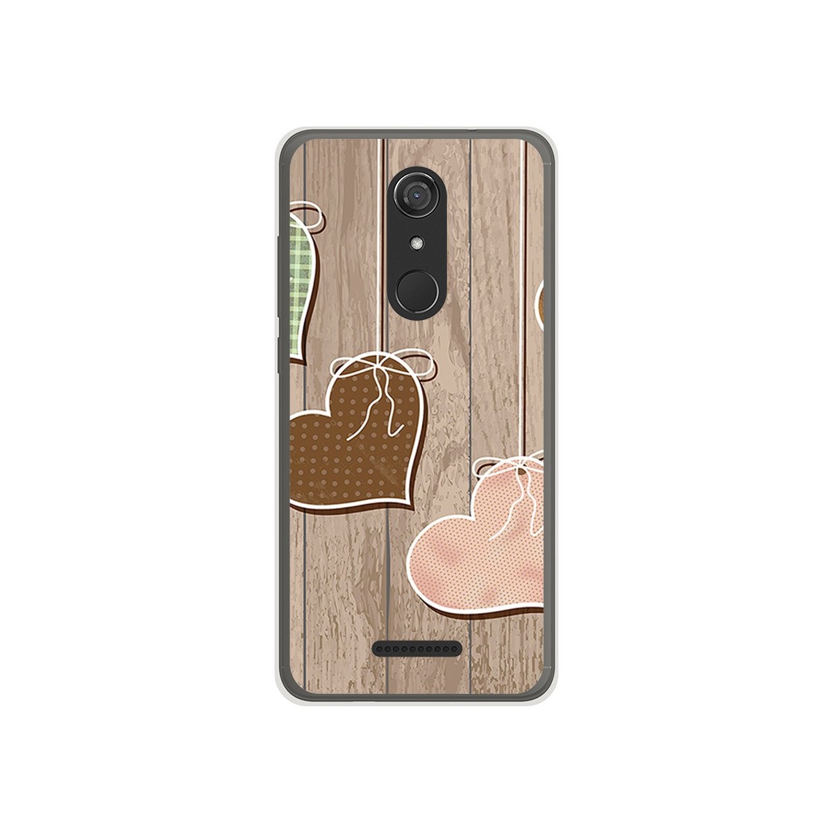 Funda Gel Tpu para Wiko View Diseño Corazones Madera Dibujos