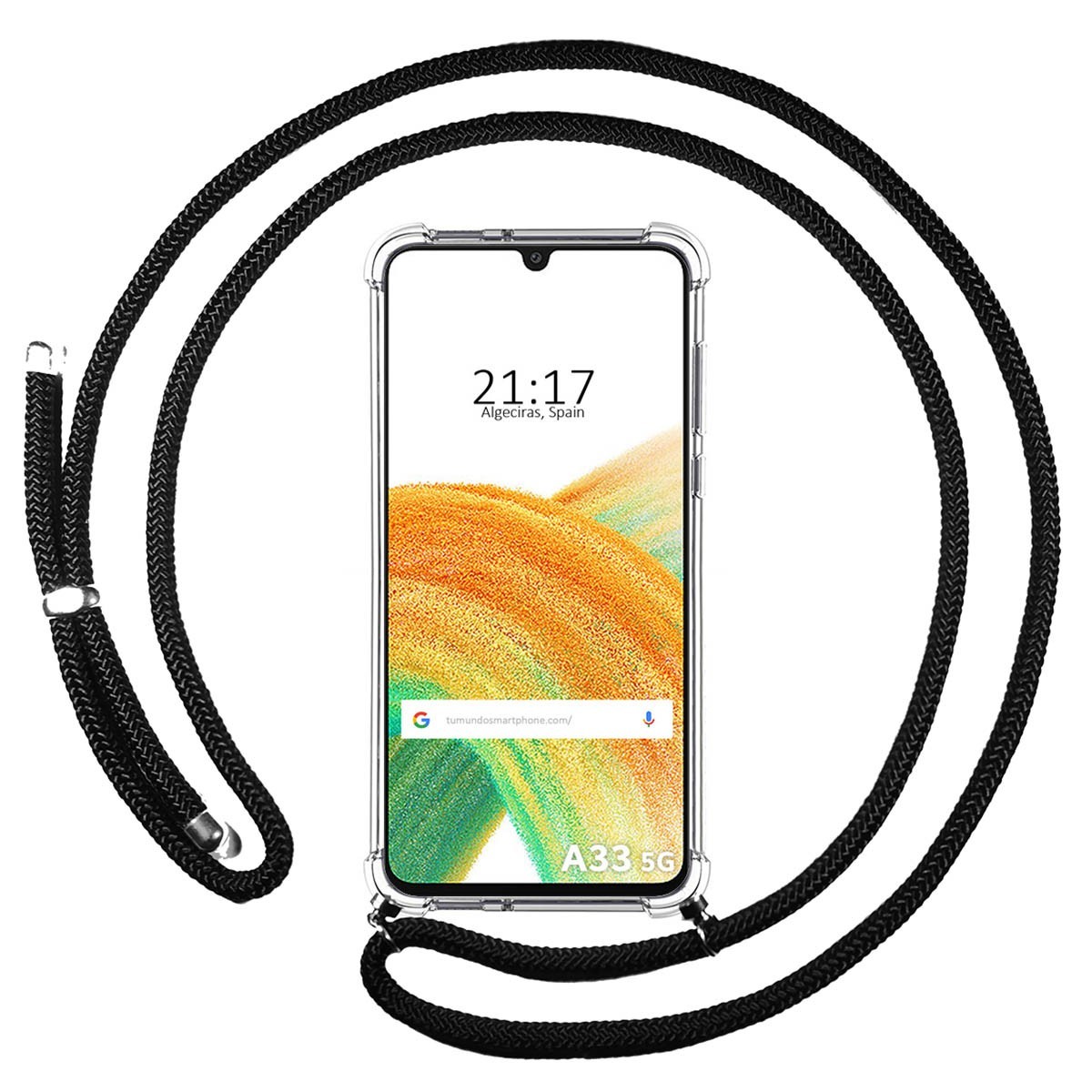 Funda Colgante Transparente para Samsung Galaxy A33 5G con Cordon Negro