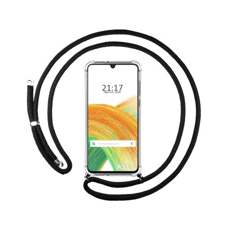 Funda Colgante Transparente para Samsung Galaxy A33 5G con Cordon Negro