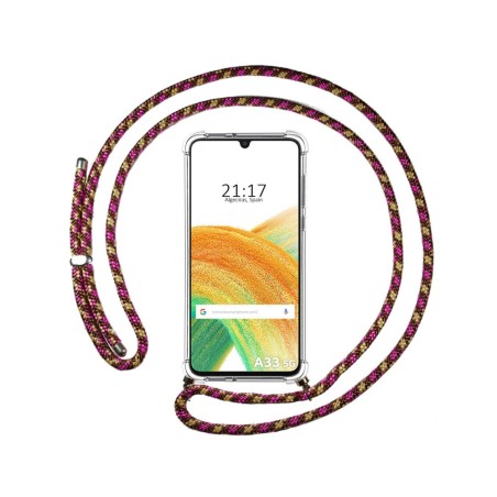 Funda Colgante Transparente para Samsung Galaxy A33 5G con Cordon Rosa / Dorado