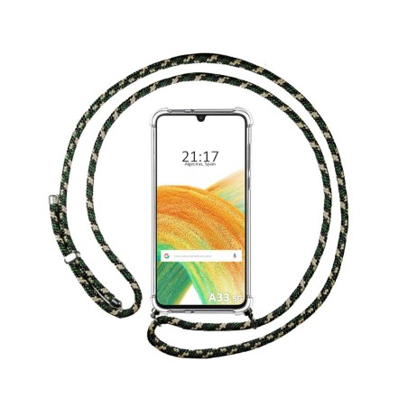 Funda Colgante Transparente para Samsung Galaxy A33 5G con Cordon Verde / Dorado