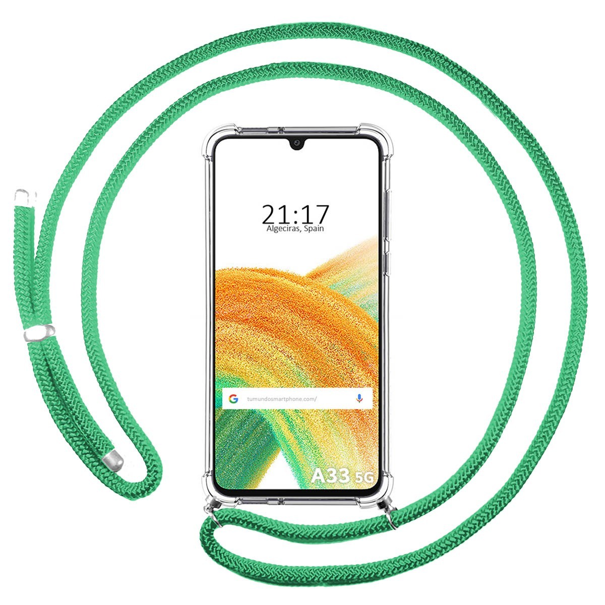 Funda Colgante Transparente para Samsung Galaxy A33 5G con Cordon Verde Agua