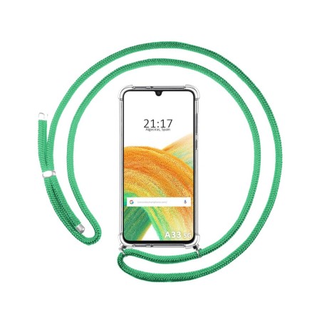 Funda Colgante Transparente para Samsung Galaxy A33 5G con Cordon Verde Agua