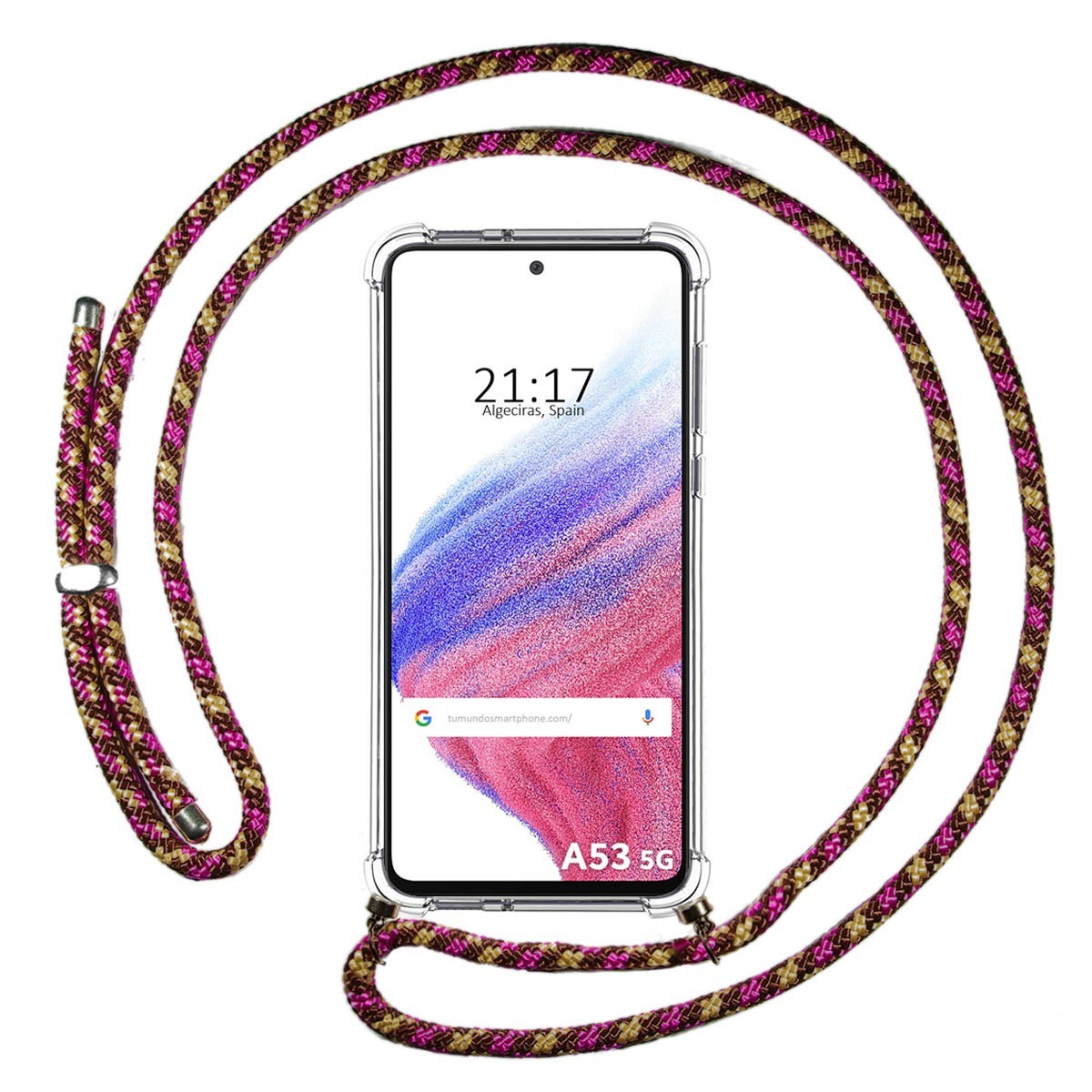 Funda Colgante Transparente para Samsung Galaxy A53 5G con Cordon Rosa / Dorado