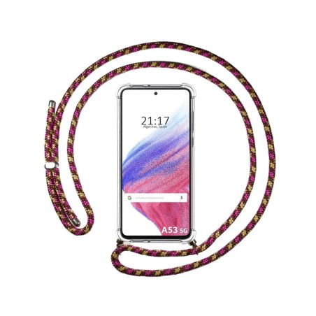 Funda Colgante Transparente para Samsung Galaxy A53 5G con Cordon Rosa / Dorado