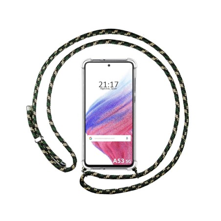 Funda Colgante Transparente para Samsung Galaxy A53 5G con Cordon Verde / Dorado