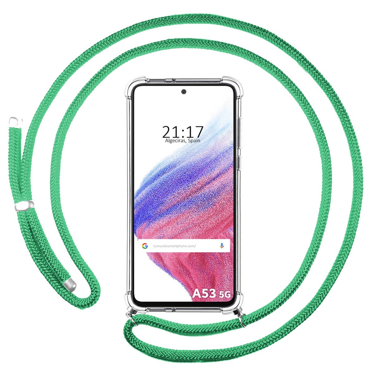 Funda Colgante Transparente para Samsung Galaxy A53 5G con Cordon Verde Agua