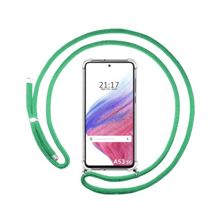 Funda Colgante Transparente para Samsung Galaxy A53 5G con Cordon Verde Agua