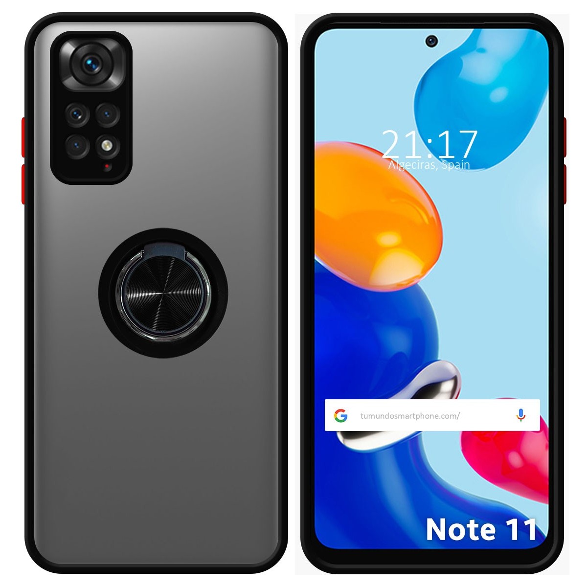 Funda Mate con Borde Negro y Anillo Giratorio 360 para Xiaomi Redmi Note 11 / 11s