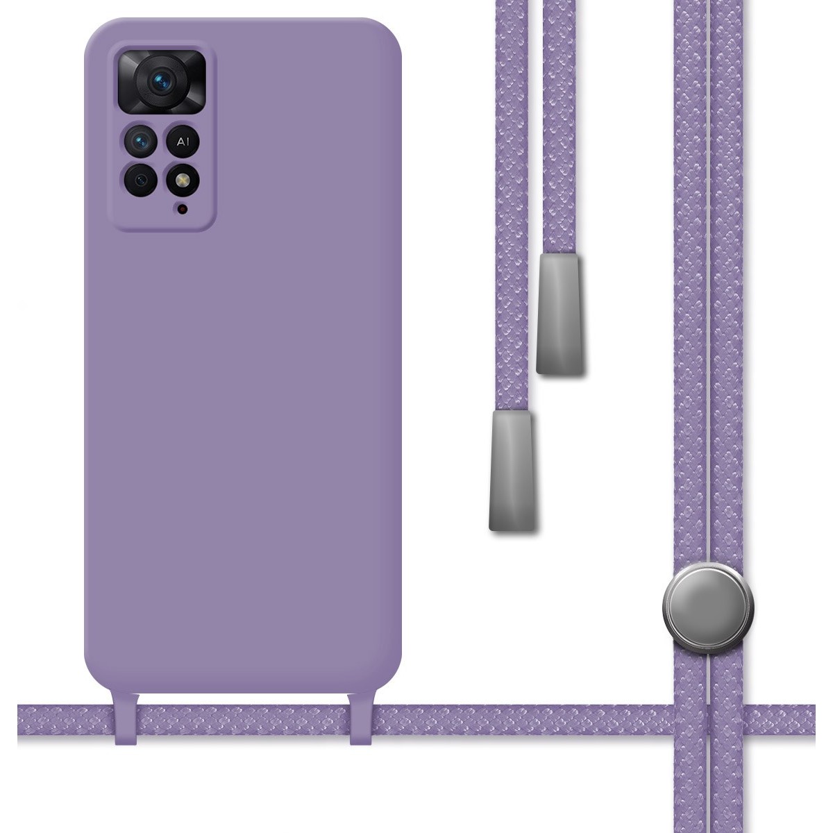 Funda Silicona Líquida con Cordón para Xiaomi Redmi Note 11 Pro / 11 Pro 5G color Morada