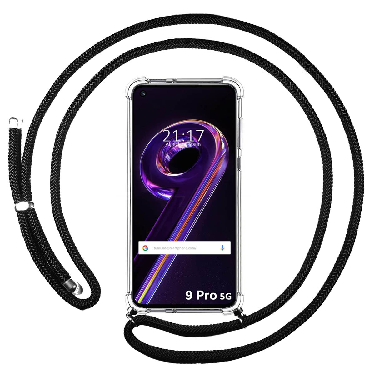 Funda Colgante Transparente para Realme 9 Pro 5G con Cordon Negro