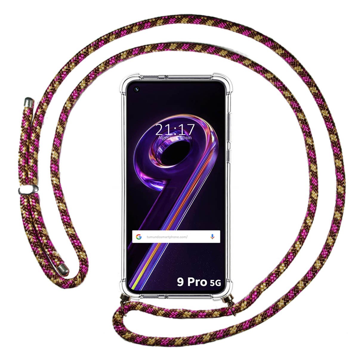 Funda Colgante Transparente para Realme 9 Pro 5G con Cordon Rosa / Dorado