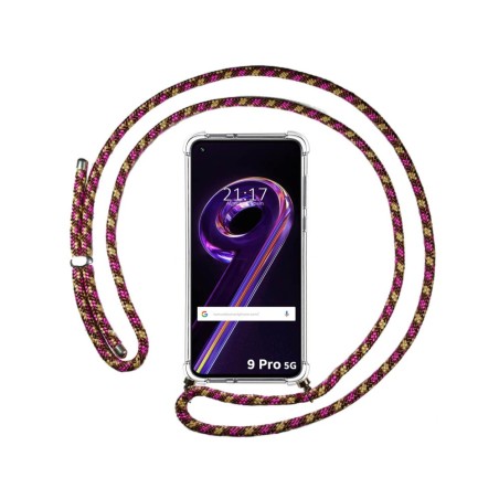 Funda Colgante Transparente para Realme 9 Pro 5G con Cordon Rosa / Dorado