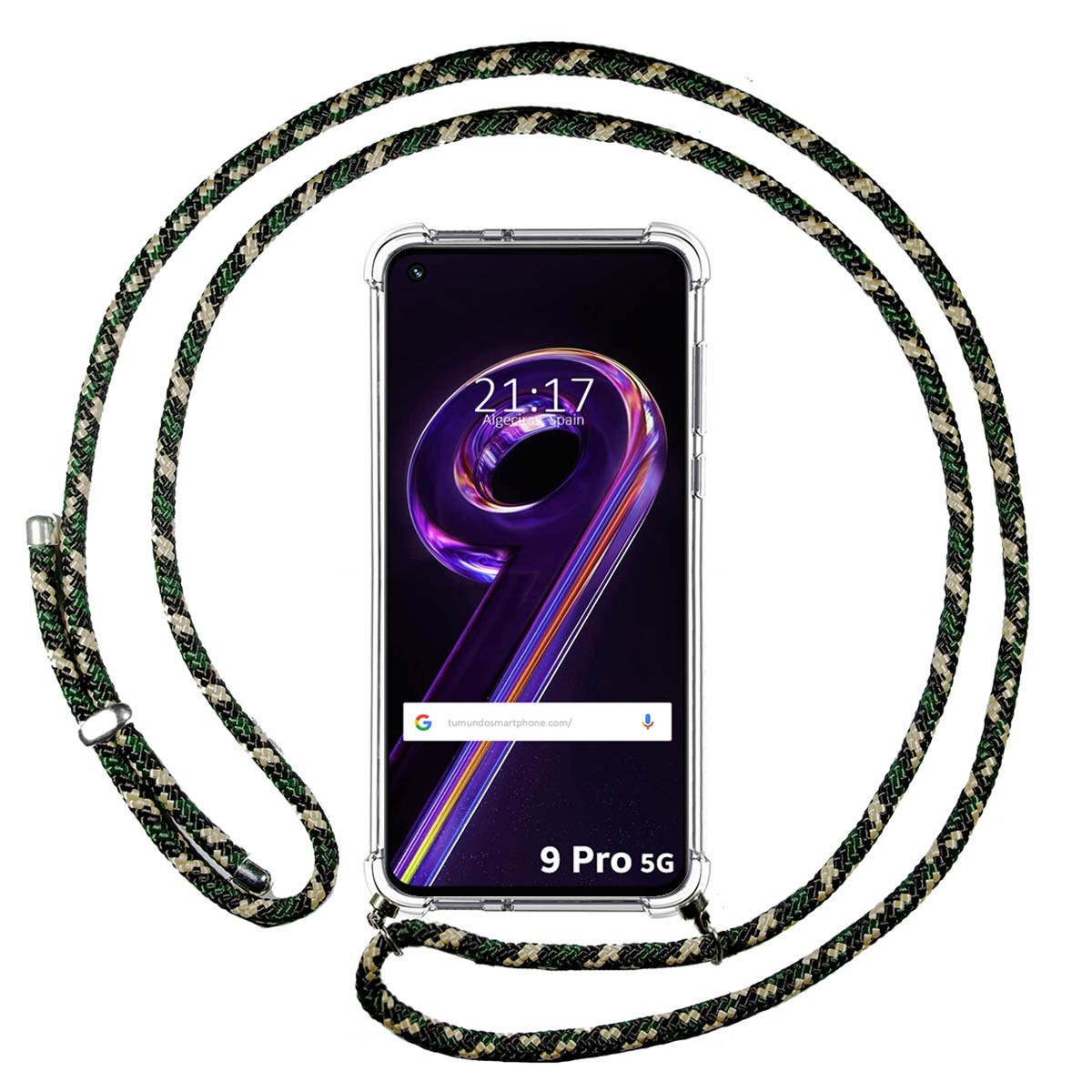 Funda Colgante Transparente para Realme 9 Pro 5G con Cordon Verde / Dorado