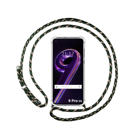 Funda Colgante Transparente para Realme 9 Pro 5G con Cordon Verde / Dorado