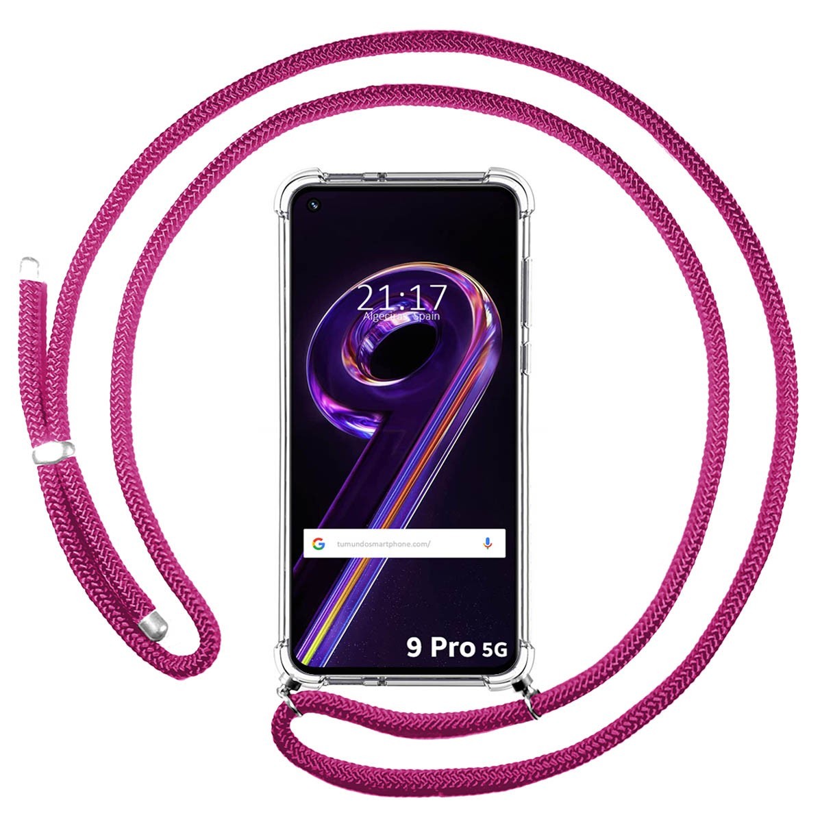 Funda Colgante Transparente para Realme 9 Pro 5G con Cordon Rosa Fucsia