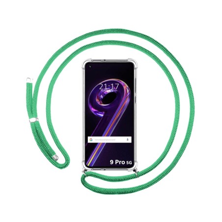 Funda Colgante Transparente para Realme 9 Pro 5G con Cordon Verde Agua