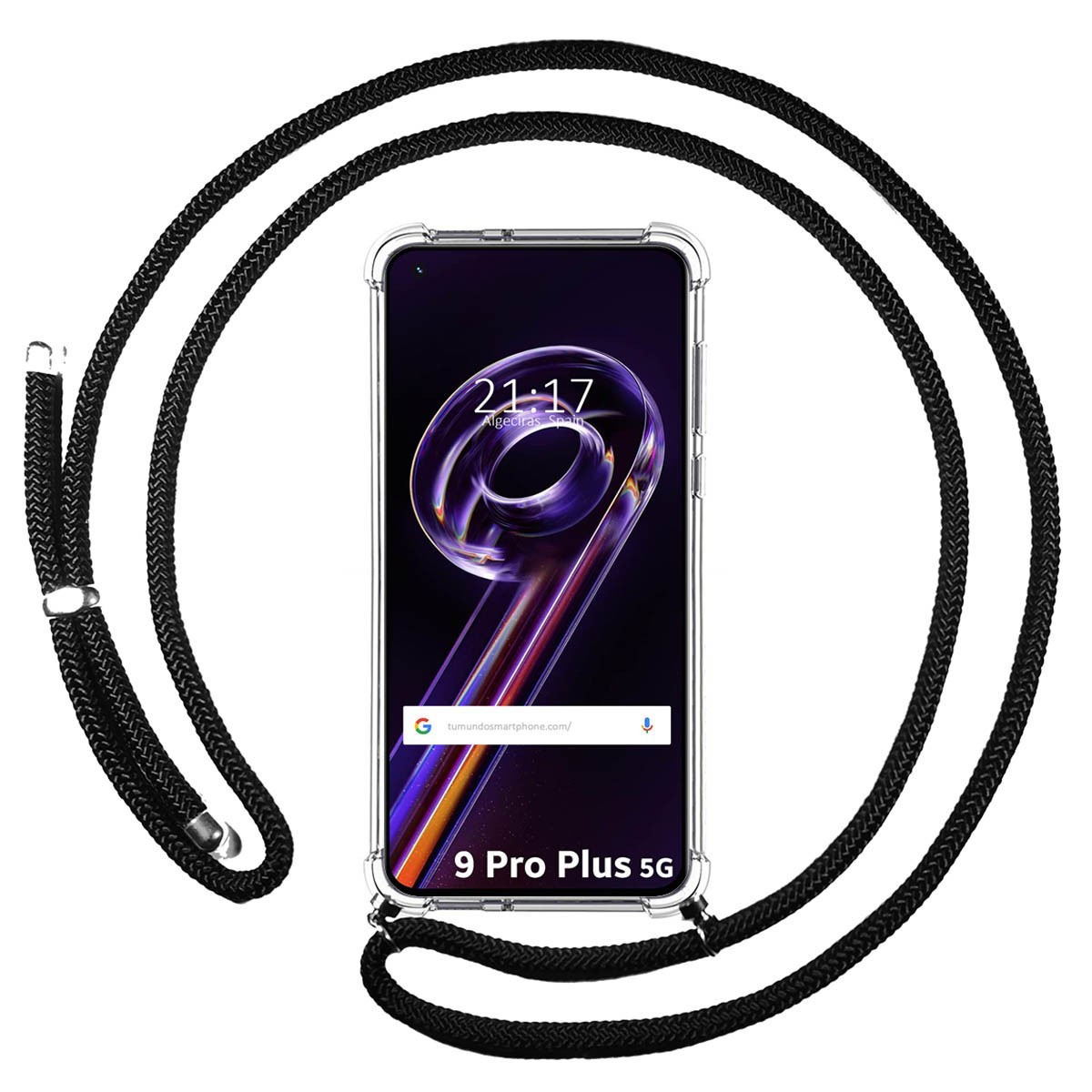 Funda Colgante Transparente para Realme 9 Pro Plus 5G con Cordon Negro
