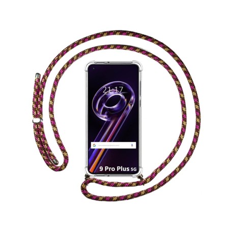 Funda Colgante Transparente para Realme 9 Pro Plus 5G con Cordon Rosa / Dorado