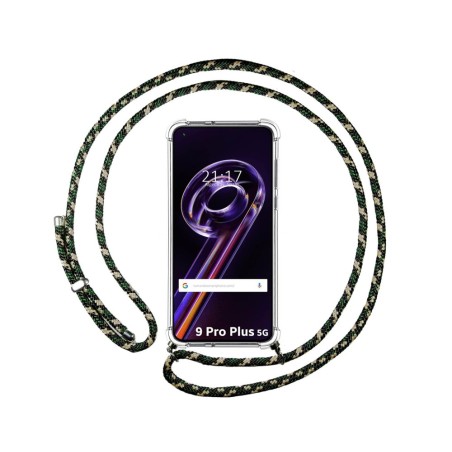 Funda Colgante Transparente para Realme 9 Pro Plus 5G con Cordon Verde / Dorado