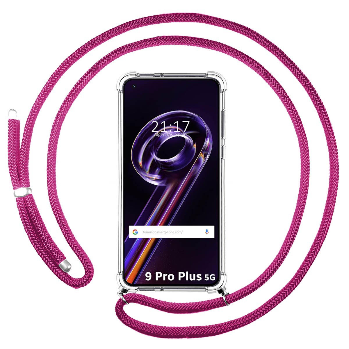 Funda Colgante Transparente para Realme 9 Pro Plus 5G con Cordon Rosa Fucsia