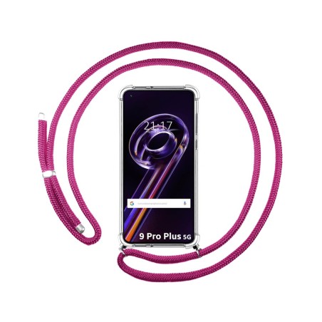 Funda Colgante Transparente para Realme 9 Pro Plus 5G con Cordon Rosa Fucsia